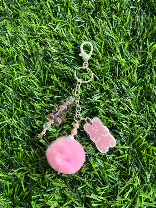 Yellow gummy bear keychain with pom pom